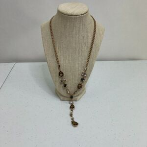 Express Rhinestone Necklace Drop Teardrop Neutral Brown Gray Gold Tone Chain Use